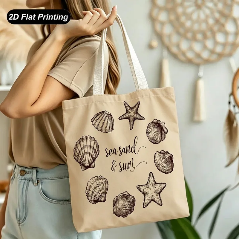 1PC【Tote Bag】2DFlat effect，Vintage Beach Style Starfish and Print Tote Bag，Large-capacity practical model，Adapted shop
