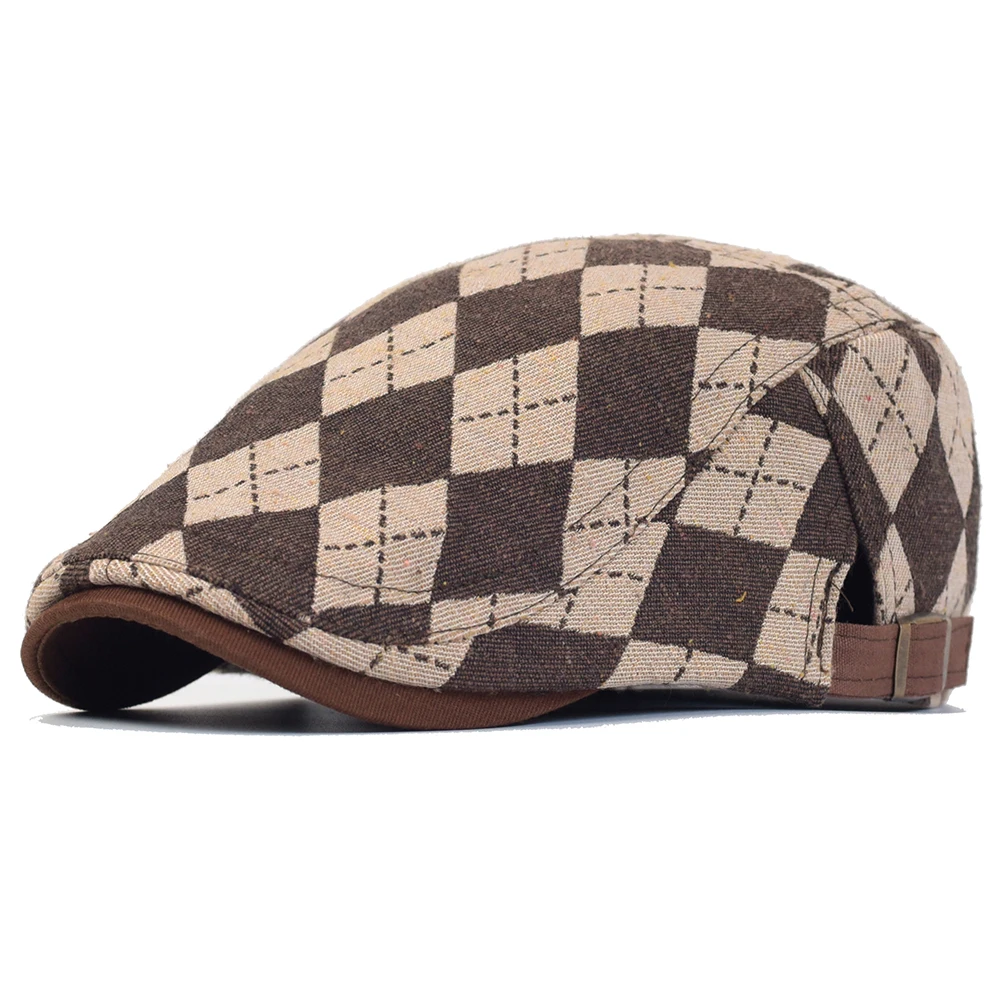 Vintage Newsboy Hats for Men Women Lattice Flat Cap Cotton Adjustable Breathable Irish Cabbie Ivy Driving Gatsby Hunting Hat