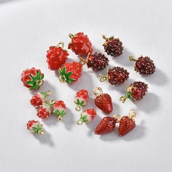 Alloy Drop Oil Three-dimensional Small Strawberry Pendant DIY Bracelet Earrings Decorative Pendant Material Accessories 2pcs