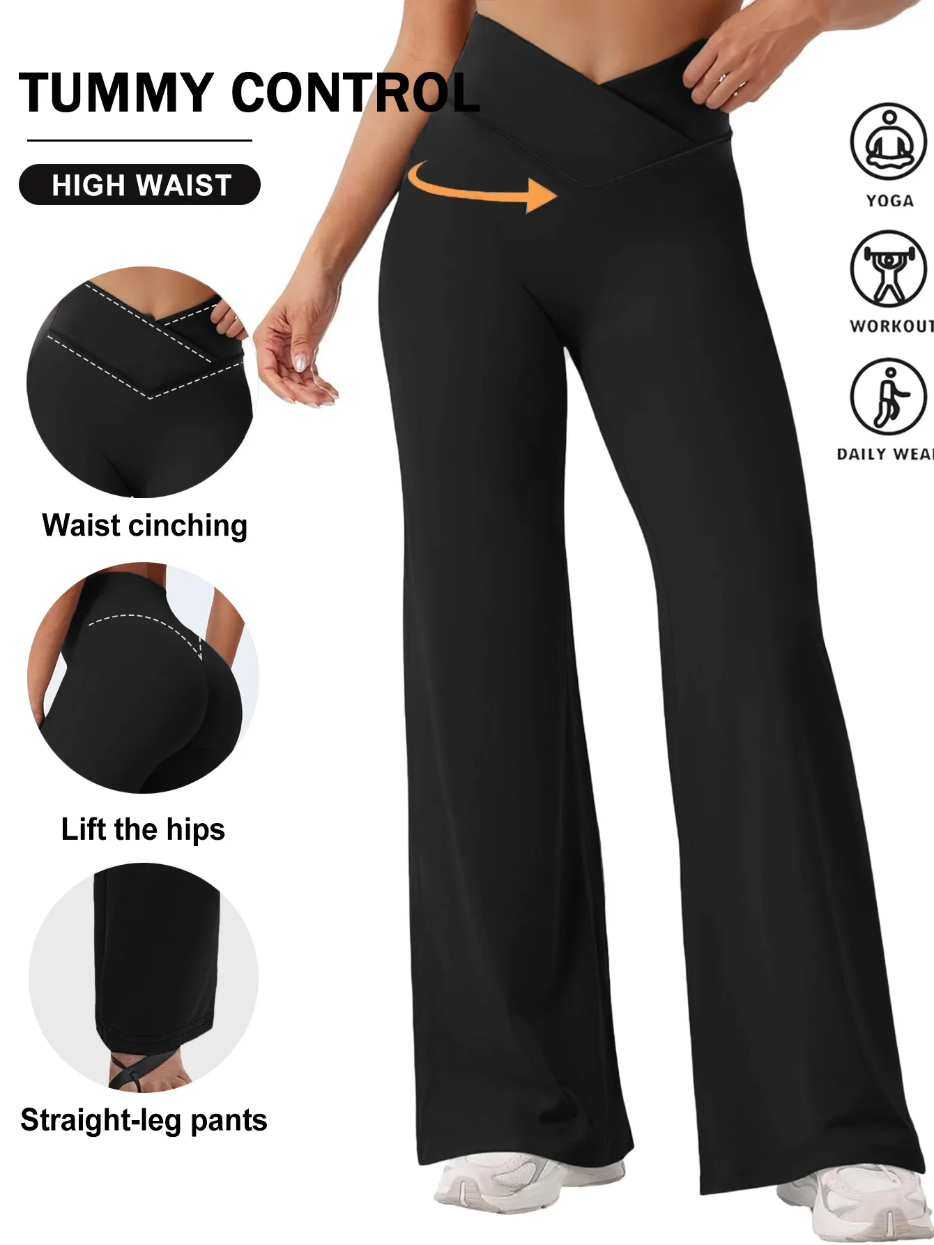 

2025 Bestseller New cross-waist, figure-hugging, wide-leg, hip-lifting, slimming, large-sized black milk silk yoga pants