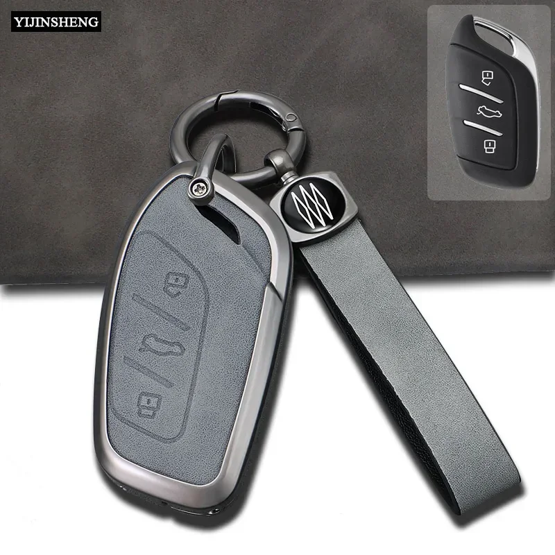 3 Buttons Metal + Leathe Car Key Case Cover Fob Skin Holder For MG 4 2023 Mg4 Ev MG HS GT ZS EV ZX MG5 MG6 for Roewe RX3 RX5 RX8