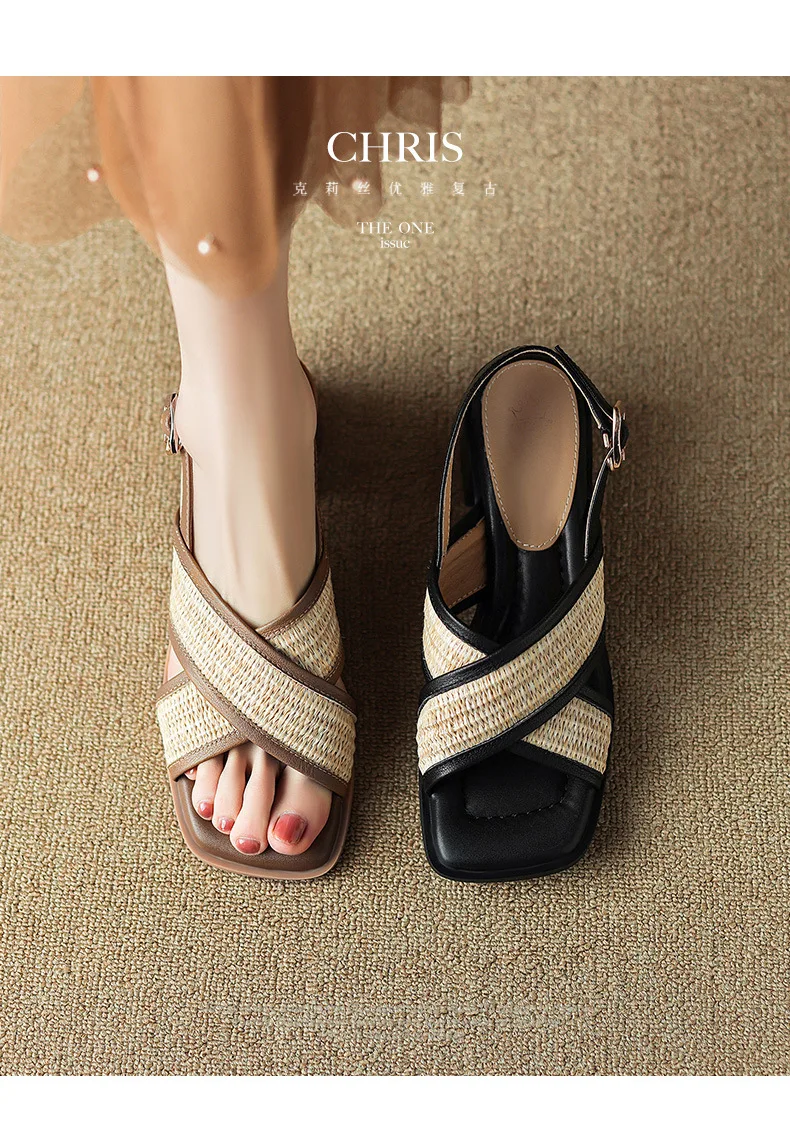 Thick Heel Sandals for Women Summer 2024 New Style Color Matching Cross Women\'s Flip Flops Comfortable Woman Shoes Sandal Female