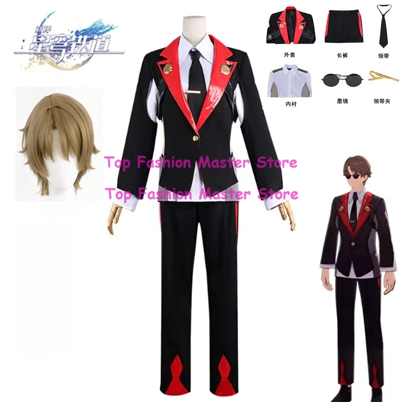 

Костюм для косплея Скотта из игры Honkai Star Rail: парик, очки, черное пальто, рубашка, униформа. Мужской костюм для Хэллоуина, карнавала, ролевых игр и вечеринок.