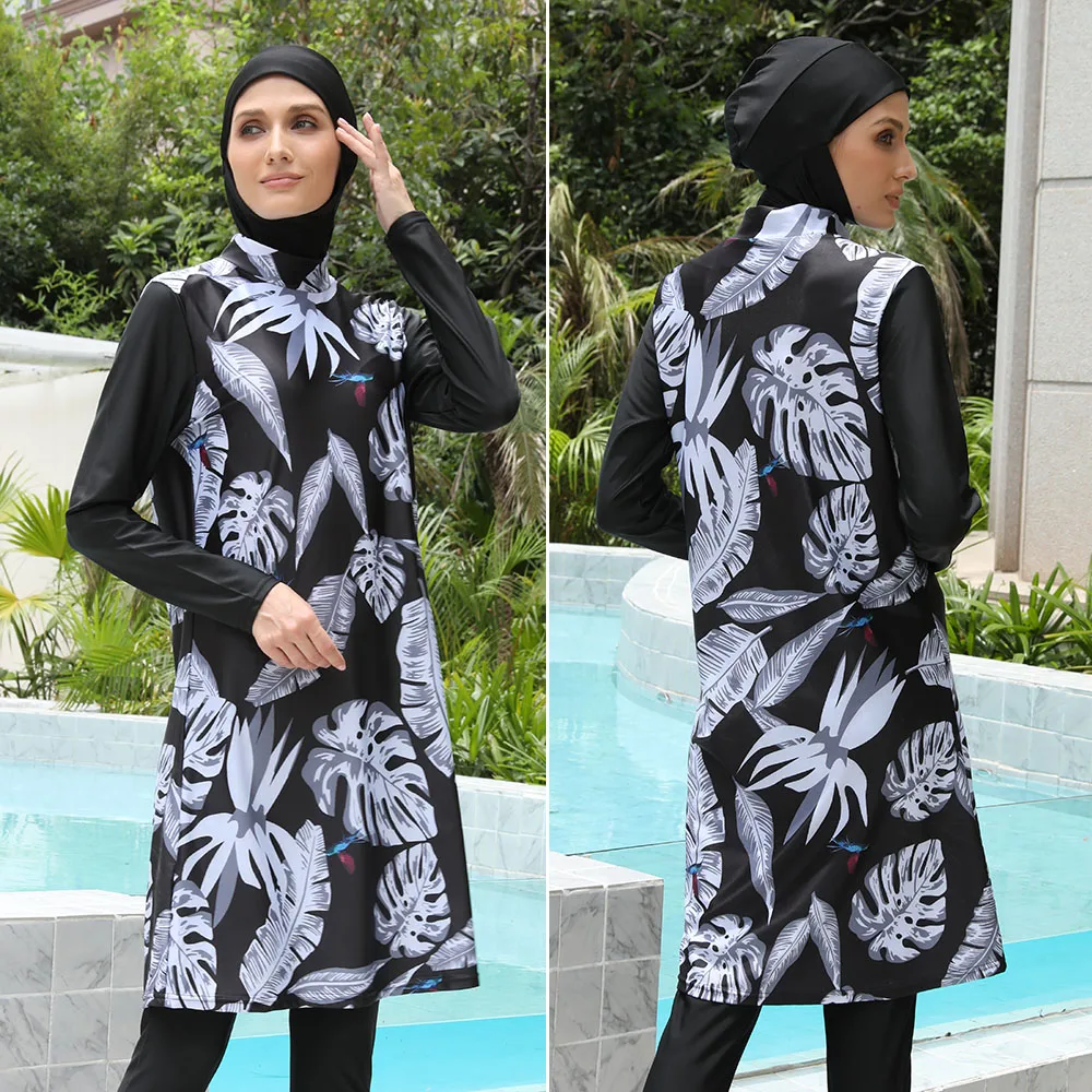 3PCS/Set Burkini Muslim Swimwear Swimming Suit For Women Plain Modest Swimsuit Islamic Clothing Sets