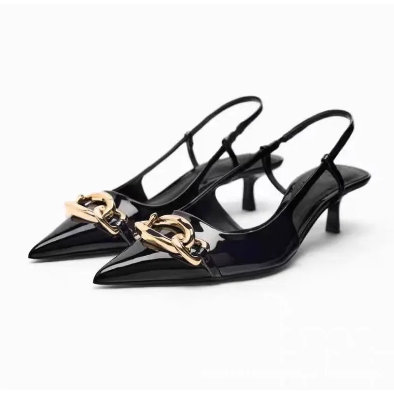 

Summer Metal Buckle Decoration High Heels Women's Sandals Pointed Tip Womens Pumps and Heels Elegant Women Shoes Sandalias Mujer