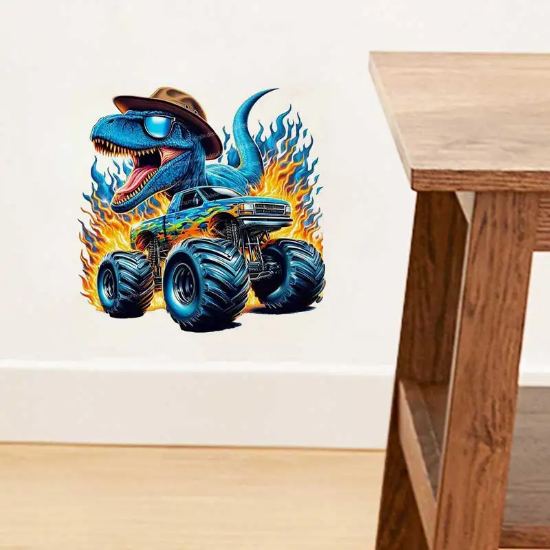 Dragon Hunting Monster Truck Pattern Wall Stickers Children's Bedroom Room Background Decoration Mural Animal Home Decor  AA501