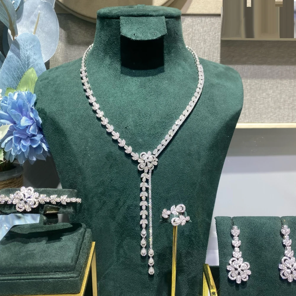 021951 Trendy Bridal Necklace Set for Women Cubic Zirconia Big Set Wedding Jewelry For Brides Accessories Party jewelry