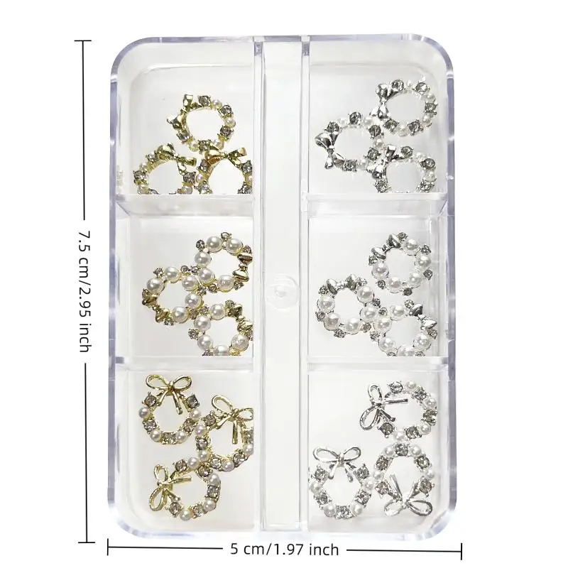 6 أجزاء فنية للأظافر لعيد الميلاد يمكنك صنعها بنفسك إكليل من حجر الراين مع شبكات إكسسوارات اللؤلؤ مقاس مختلط جودة عالية متينة