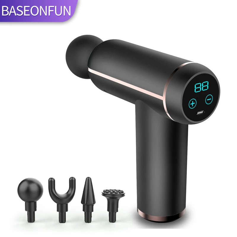 BASEONFUN LCD Massage Gun Portable Percussion Pistol Massager For Body Neck Deep Tissue Muscle Relaxation Gout Pain Relief