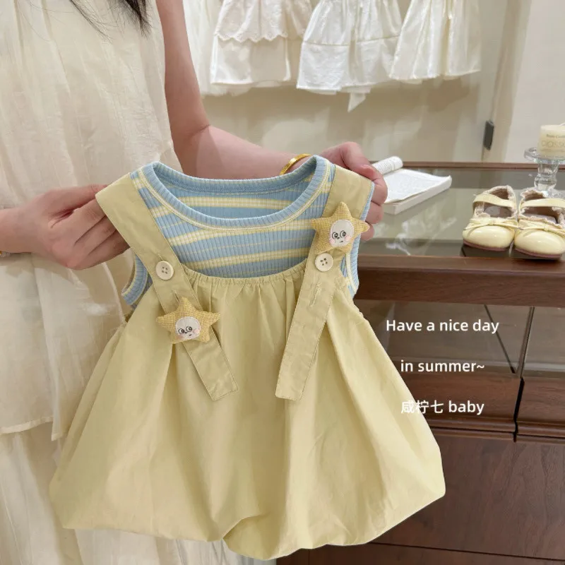 

Girls' Strap Dress Set Summer New Cute Striped Tank Top Two Piece Set for Children and Baby