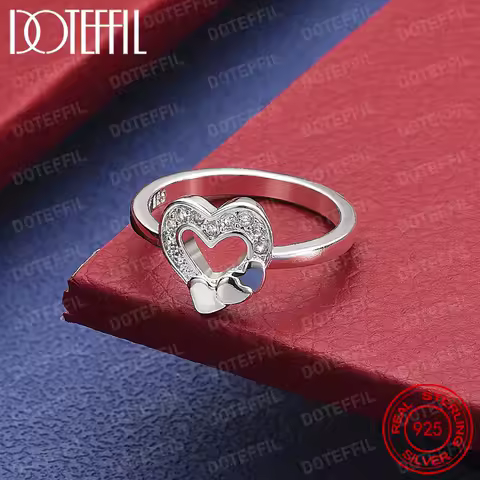 925 Sterling Silver Heart Crystal Ring For Women Man Wedding Engagement Party Fashion Charm Jewelry