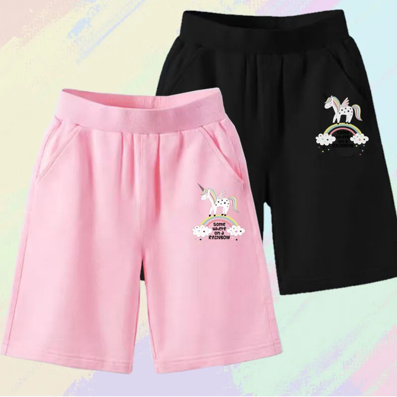 3-14years Summer Girl Unicorn Print Shorts Casual Loose Elastic Waist Five Point Pants Teen Girls Short Running Sports Pant