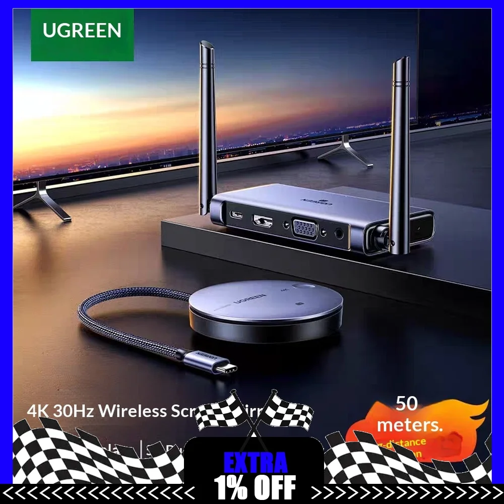 UGREEN 25375 CM712 Wireless HDMI Display Mirroring Kit 4K 50m Transmitter Receiver for TV Monitor Projector