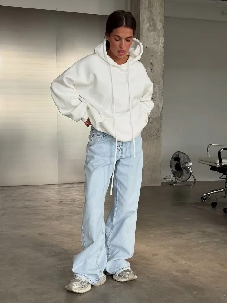 Casual Women Drawstring Hooded Sweatshirt Fashion Loose Basic Pullover Full Sleeve Coat 2025 New Lady Autumn Commute Sweatshirts