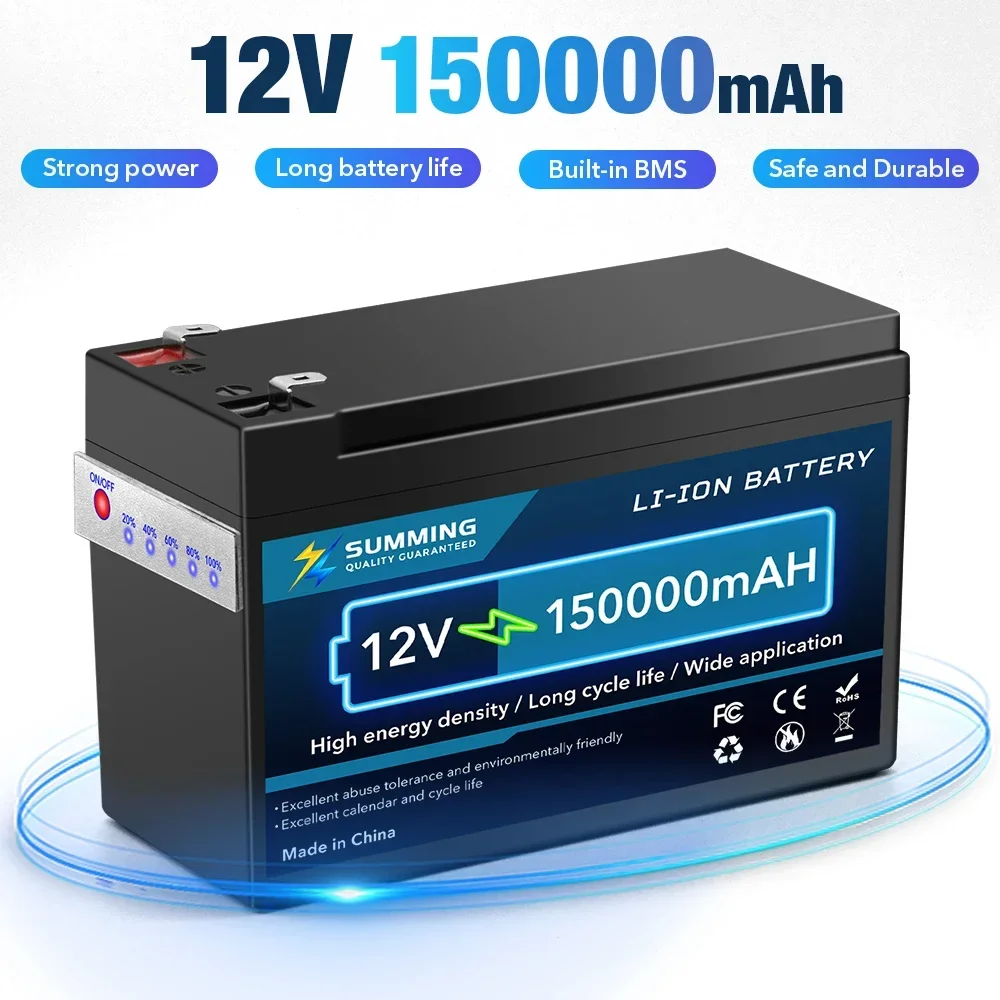 

12V 150Ah Lithium Battery 18650 Battery Deep Cycle 30A BMS 4000+ Cycles Perfect for Solar Fish Finder Power Wheel Boat Home RV