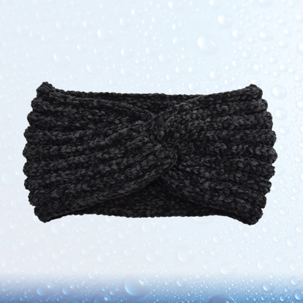 

Черная вязаная повязка на голову для зимних тренировок, теплая женская повязка для волос, стильный ободок для использования на улице