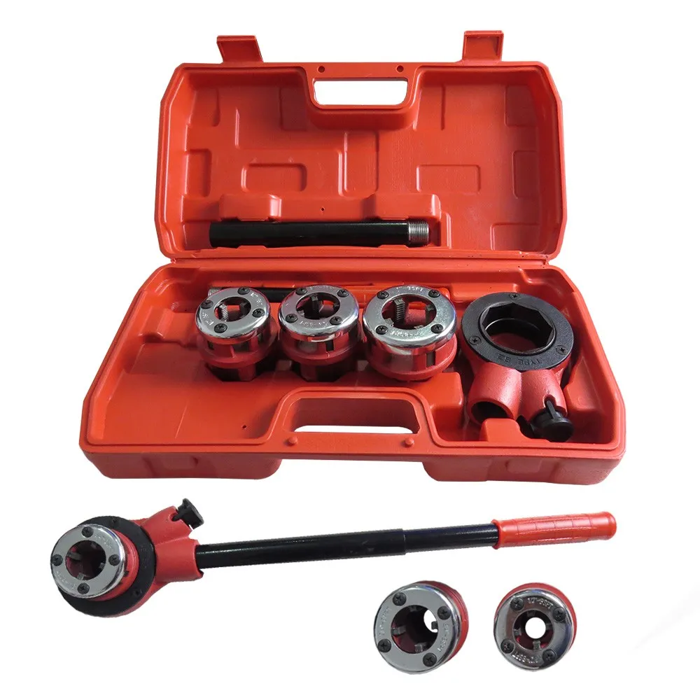 Kit Tarracha Manual Para Cano Metálico Tarracha Cossinete Ferro Vergalhão BSPT 1/2 3/4 1 Pol 4 Peças