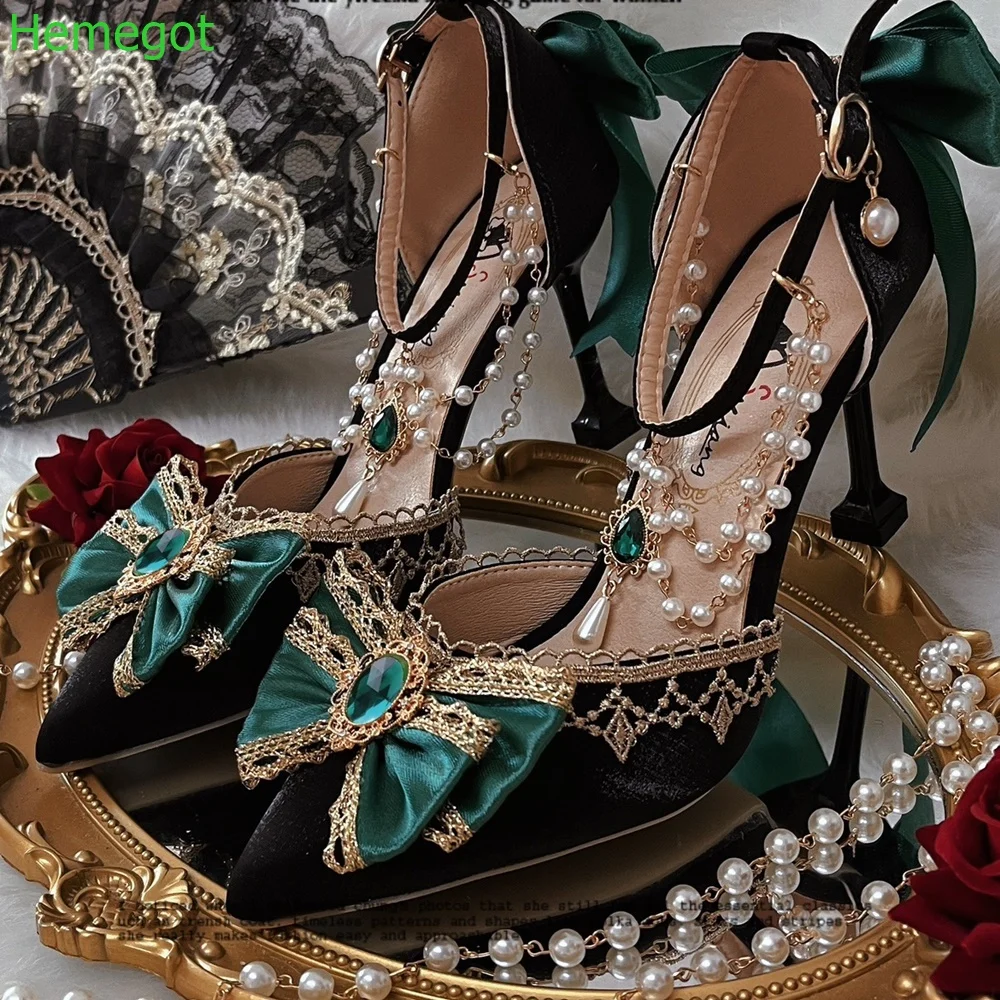Perlen-Kristall Bling Bling Lolita Damenpumps 2026 Neu Wunderschöne Elegante High Heels Spitze Zehenpartie Schnallenverschluss Prinzessinnen-Stil Schuhe