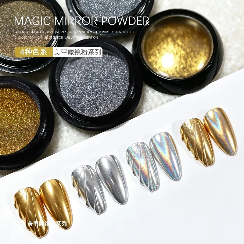 4 Colors Magic Mirror Powder for Nails Metallic Gold Silver Chrome Nail Powder Holographic Mirror Effect for Nail Art Decoration