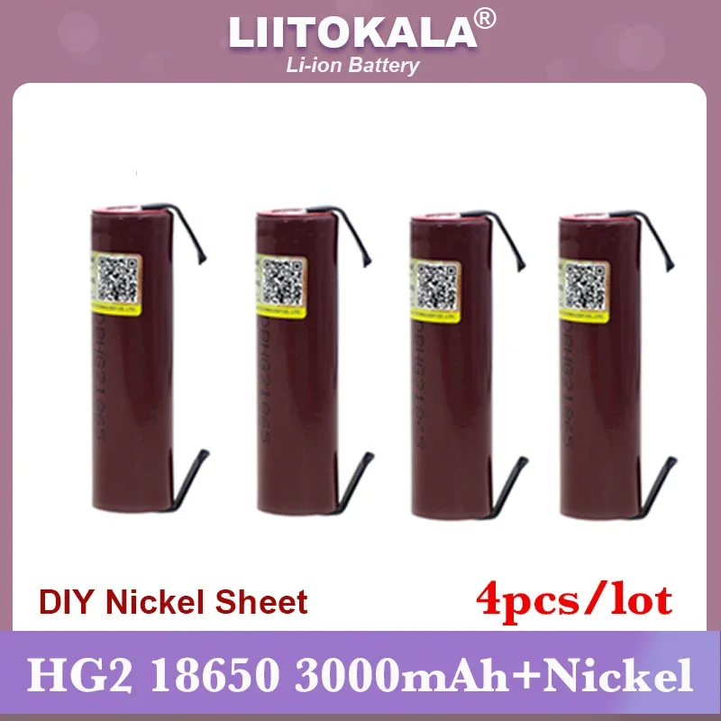 

4pcs Hot Liitokala new HG2 18650 3000mAh battery 18650HG2 3.6V discharge 20A dedicated For hg2 batteries Flat head DIY Nickel