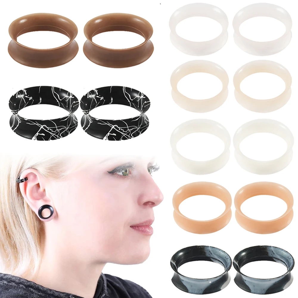 Pair Skin Thin Soft Flexible Ear Tunnels Double Flare Ear Plugs Flesh Tunnel Ear Gauge Expander Stretcher Earlets Earrings