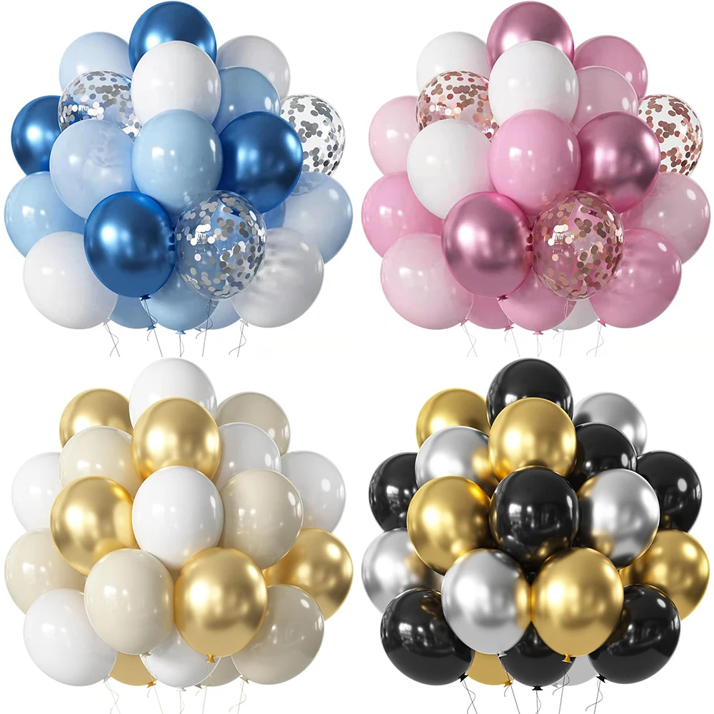 Blue White Balloon Set Metallic Blue Pink Rose Gold Confetti Balloons Birthday Party Christening Baby Shower Decorations Wedding