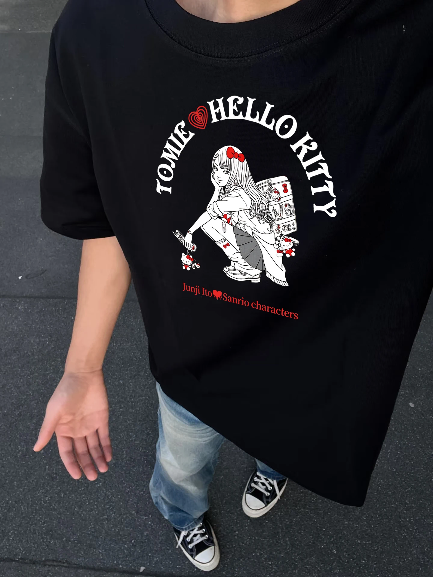 

Новинка 2023 года Melody Kuromi Hello Kitty для мужчин и женщин, свободная повседневная легкая дышащая модная футболка с коротким рукавом