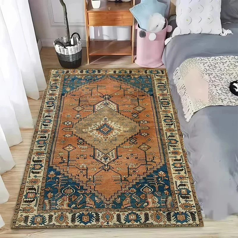 Terracotta Tribal Area Rug, Vintage Geometric Floral Print Floor Carpet, Bohemian Home Decor Rug