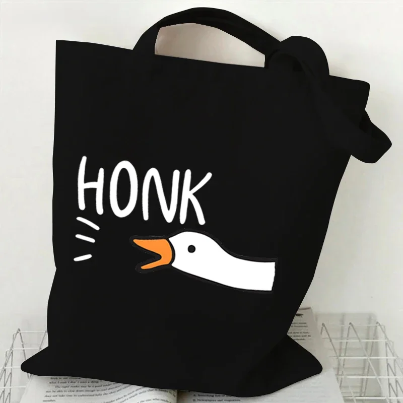 Funny Honk Untitled Goose Game Women Handbags Harajuku Goose Shopping Bags Cartoon Canvas Shoulder Bags Student Tote Bags