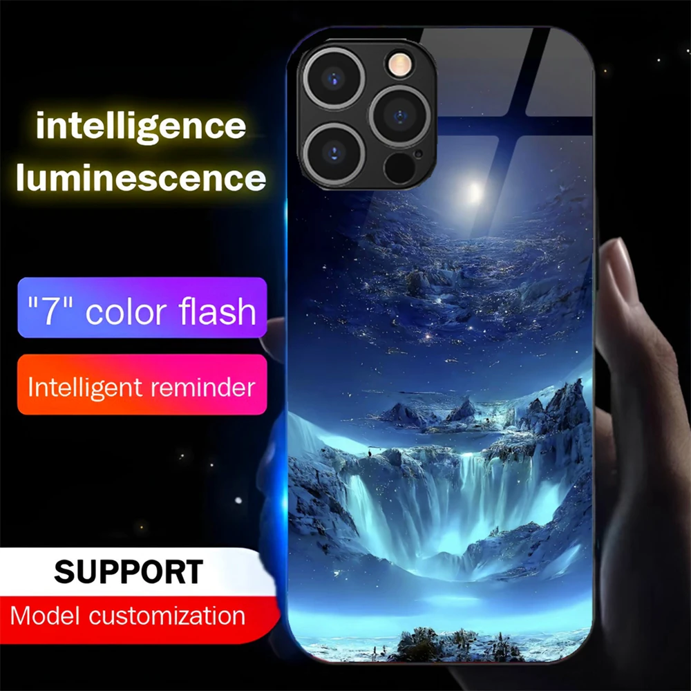 

Dreamy Moonlight River LED Light Luminous Phone Case Glitter Cover For Samsung S25 S24 S23 S22 S21 FE Plus Ultra