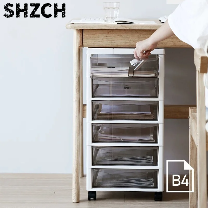 Plastic Multi-Drawer File Cabinet, Rolling Under Desk Storage Unit for Office, Large Capacity Organizer for Documents & Supplies