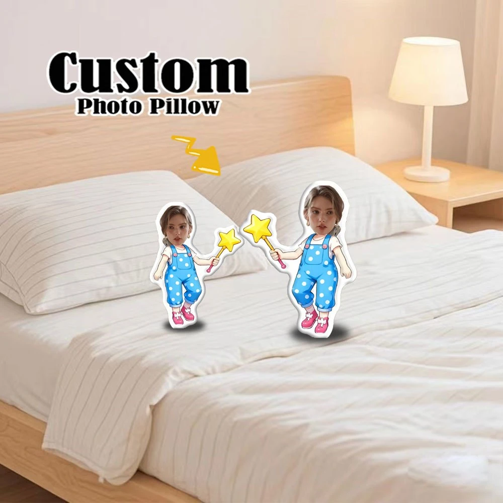 1pc Creative Custom Cushion, Custom Casual White Blue Polka Dot Style Pillow, Displaying Personalized Face And Body Design, Suit