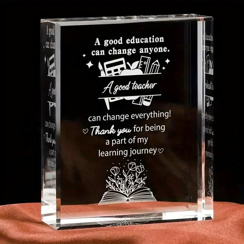 Cadeau d'appréciation de l'enseignant pour les femmes, plaque en cristal, cadeau de remerciement pour la journée des enseignants, 1PC