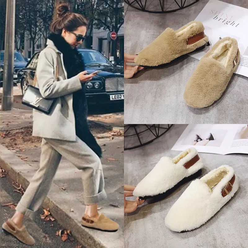 Moccasin Shoes 2023 Fashion Women\'s Loafers Fur Autumn Round Toe Casual Female Sneakers Shallow Mouth Flats Moccasins Modis Wint