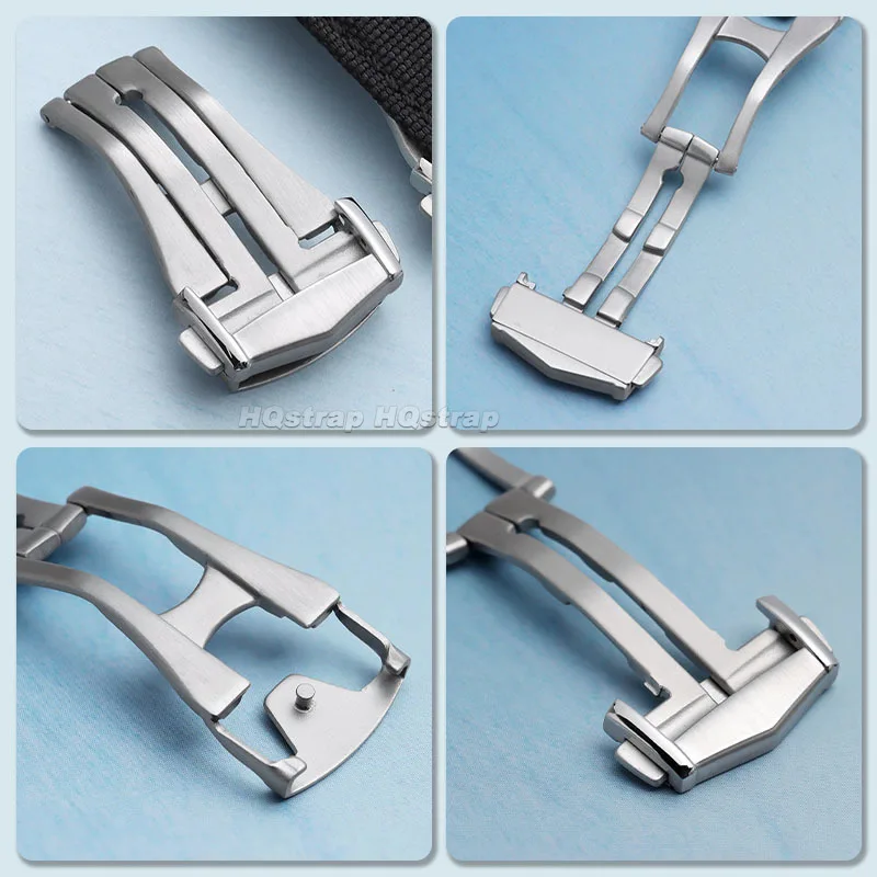 Stainless Steel Watch Buckle 18mm 20mm Metal Butterfly Clasp for Omega Nylon Strap Deployment Double Press Button Accessories view 4