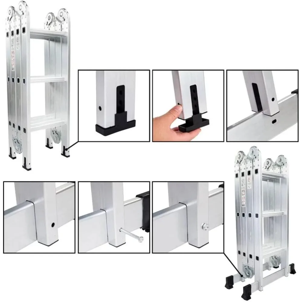 Folding Ladder, 12.5FT Multi-Purpose Aluminium Extension, 7 in 1 Heavy Duty Collapsible Ladder, 330LBS Capacity Step Platform