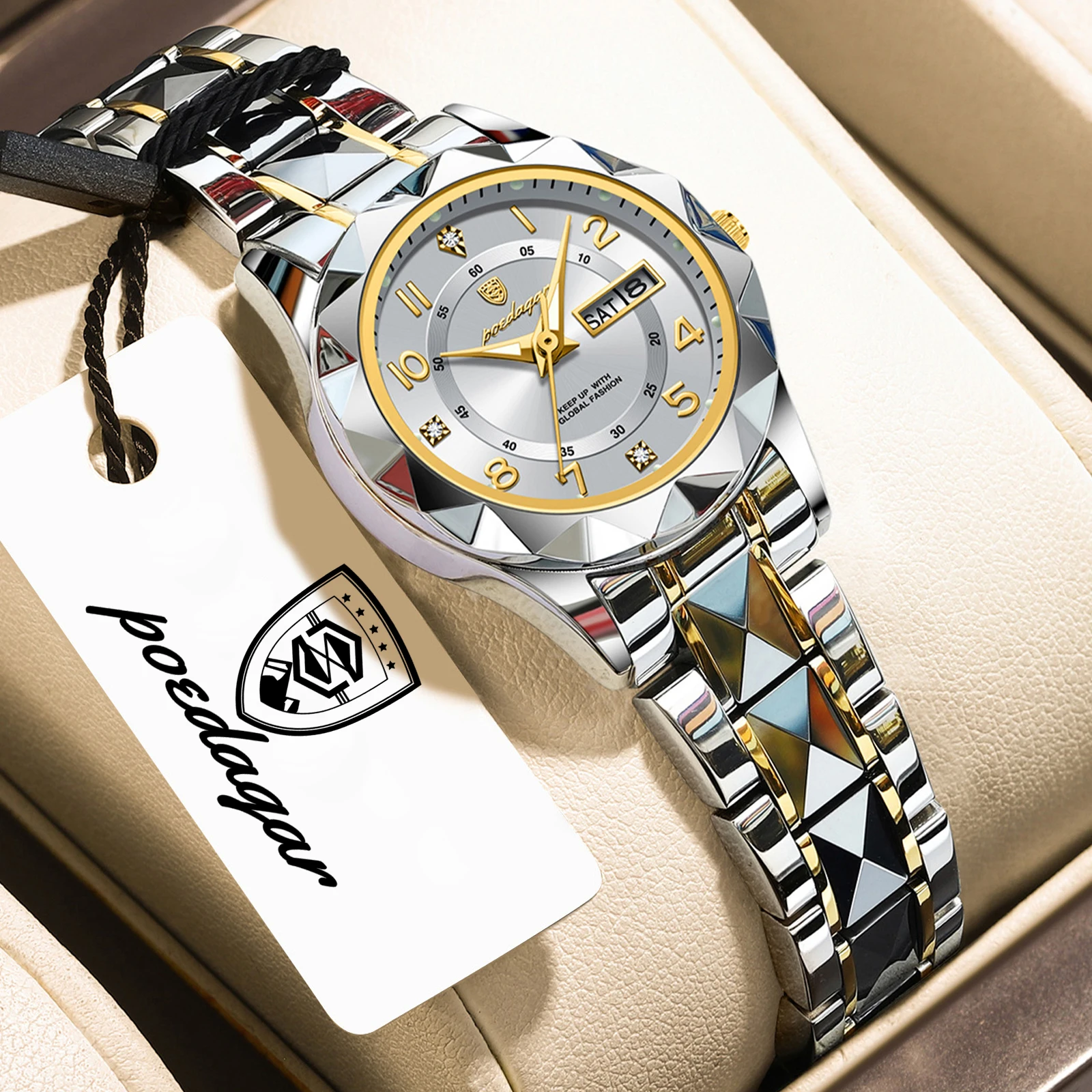 

POEDAGAR Top Fashion Women's Watches Date Week Waterproof Luminous Elegant Ladies Watch Stainless Steel Quartz Woman Clock Reloj