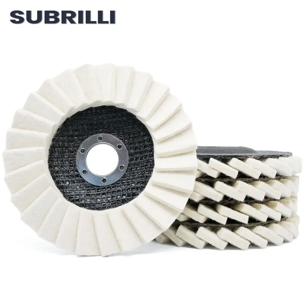 

SUBRILLI 125mm Wool Felt Polishing Wheel 5inch 5pieces Flap Louver Disc For Angle Grinder Wool Buffing Wheel for Metal Waxing