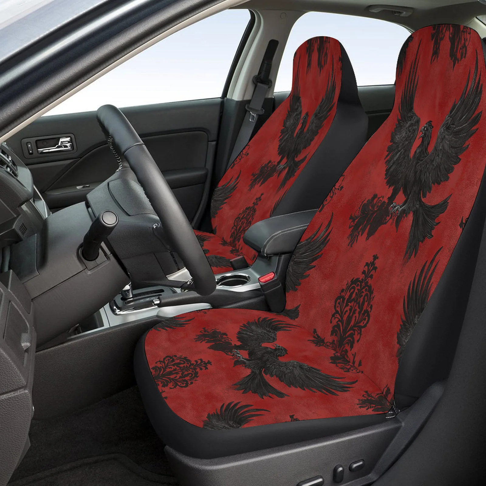 Raven Damask Themed Car Seat Cover Set For Most Cars Trucks, Trendy Breathable Car Seat Protector Covers Full Set, Universal Car