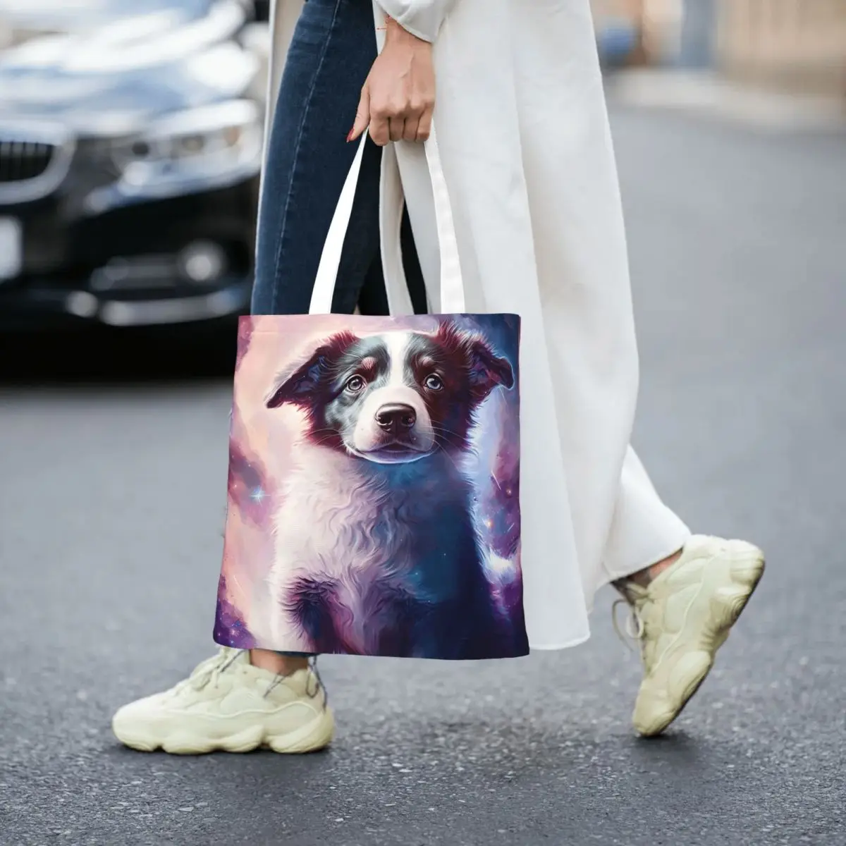 Border Collie Space (5) Shopping Bags Folding Canvas The Tote Bag Ladies Shoulder Tote Travel Handbag