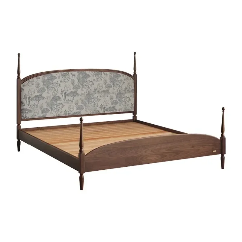 French retro printing be d solid wood fabric 1.8 meters double b ed 1.5 meters master bed fabric small apartment