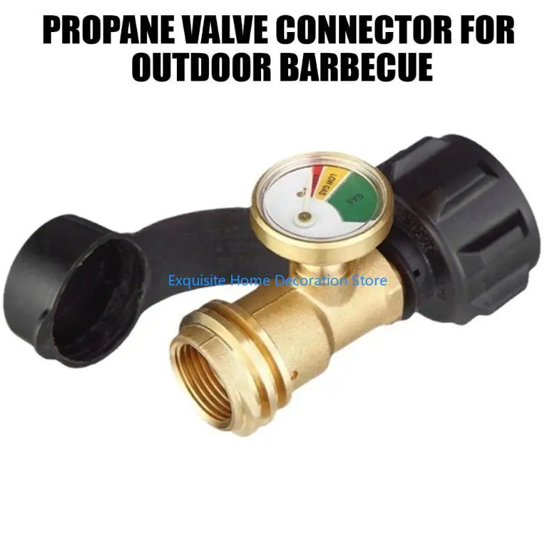 L5BF Brass Propane Tanks Connector with Level Gauge for Barbecue Easy Installation Gas Grilling Adapter Outdoor BBQ Supplies