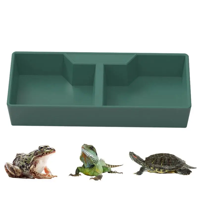 Reptile food bowl 2 Compartments Dark Green Reptile Water Dish Rectangular double water food basin for geckos spiders Chameleons