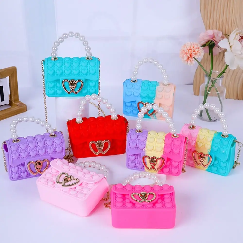 New Girl Purse Shoulder Bag Handbag Silicone Cute Heart Bag Messenger Bag Coin Purse  Kids Stress Relief Pop Fingertip Toy