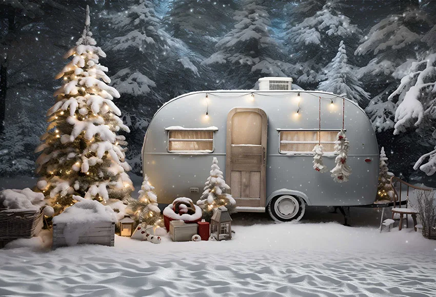 Mehofond-Fondo de fotografía para niños, decoración de retrato familiar de invierno, coche de Navidad, Camping, bosque, árboles de Navidad, estudio