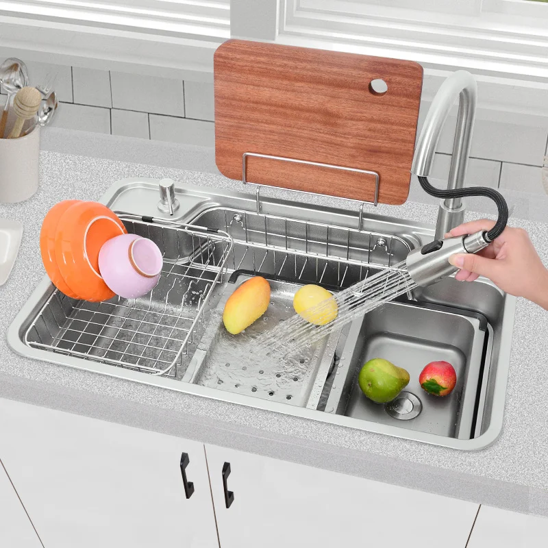 Japanese Style Modern Design Single Bowl Kitchen Sink One Stainless Steel Rectangular Bowl Satin Finish Counter Installation