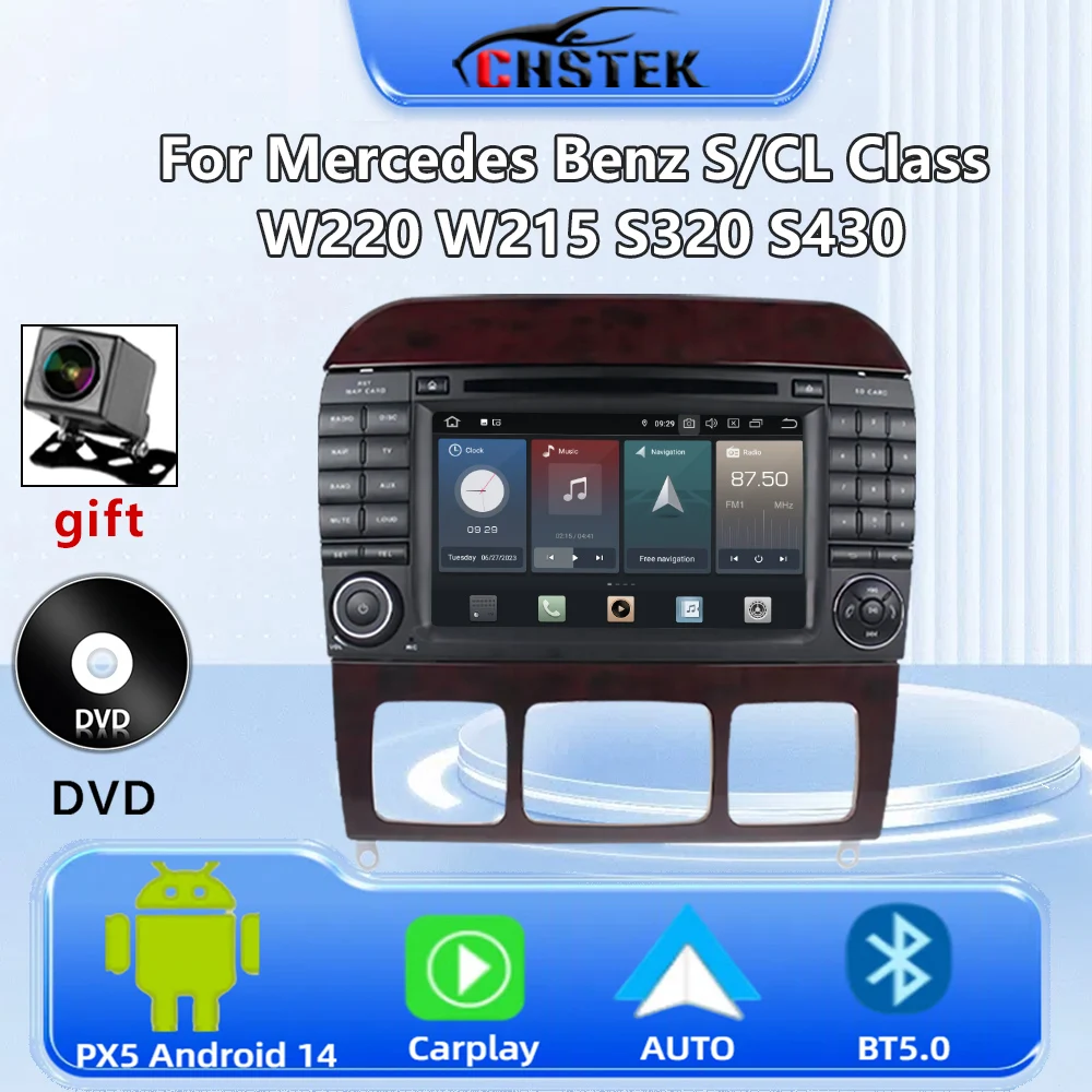 CHSTEK Car Radio DVD Android 14 Carplay For Mercedes Benz S/CL Class W215 W220 S320 S430 GPS WIFI Navigation Multimedia Player