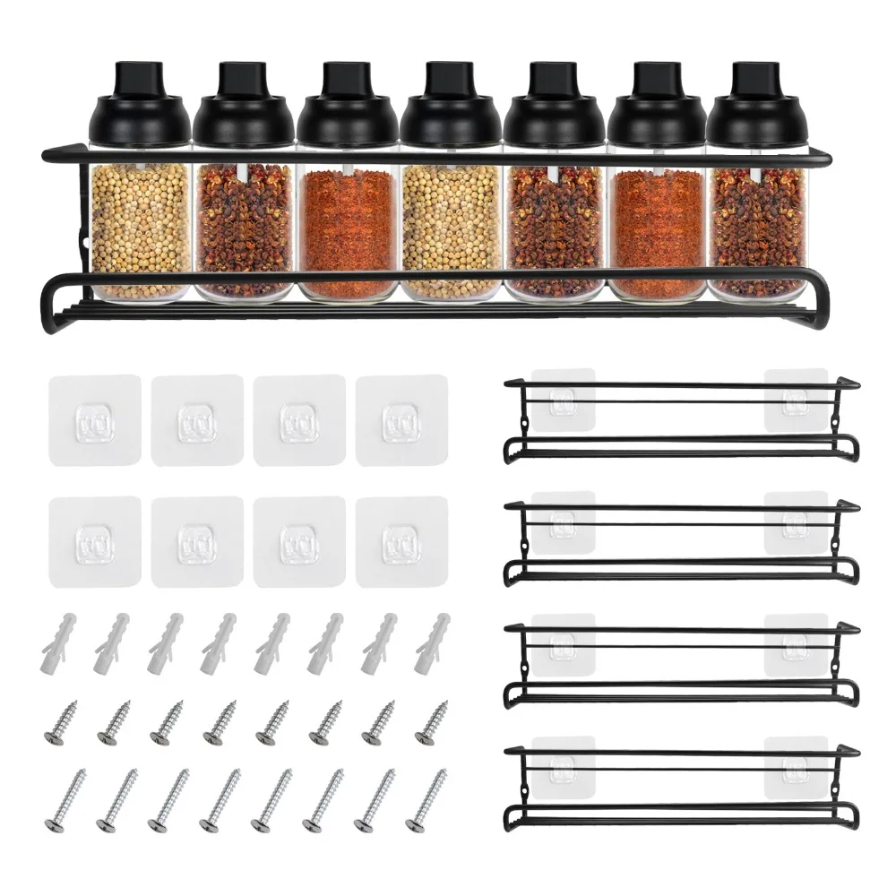 

Spice Rack Wall Mount 4-Tier Space-Saving Organizer Wall Mount Spice Organization for Spice Jars Seasonings Hanging Rack ﻿Holder