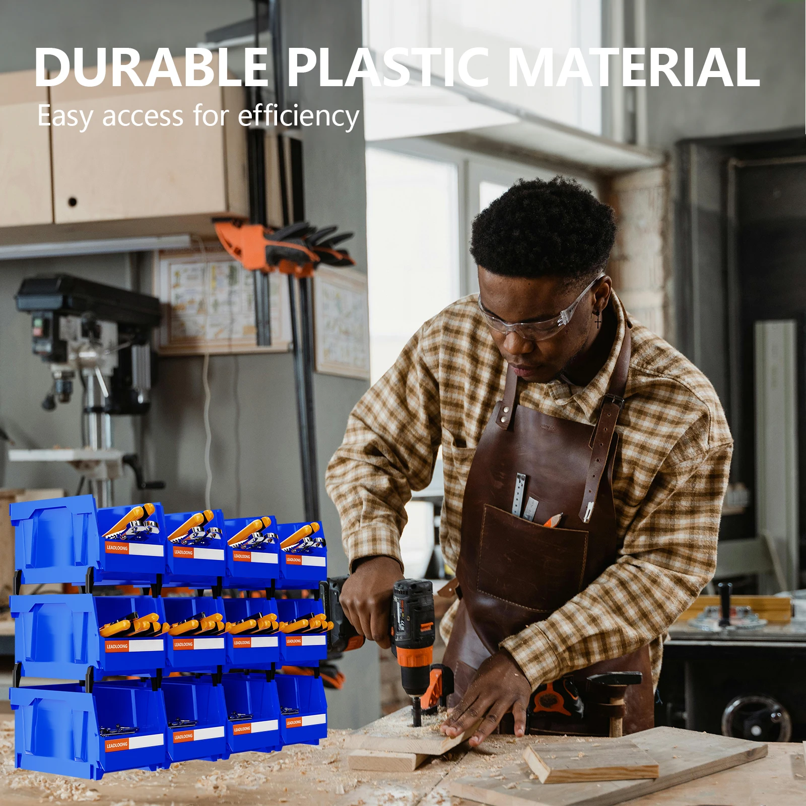 12pcs Plastic Stackable Storage Box, Sundries And Garage Tool Organizer Bin, Suitable For Kitchen Bathroom Garage