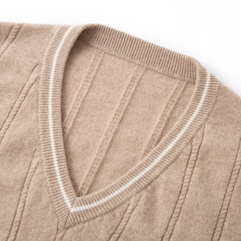 Autumn and Winter New Men's V-neck Pure Wool Sleeveless Knitted Vest, Pullover, Camisole, Versatile Sweater, Vest view 5